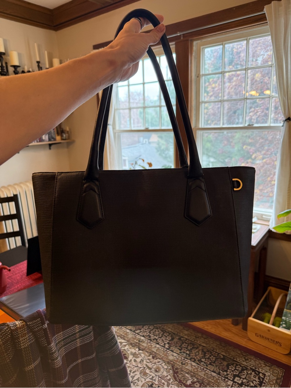 Dagne Dover Black Tote with Gold Accent